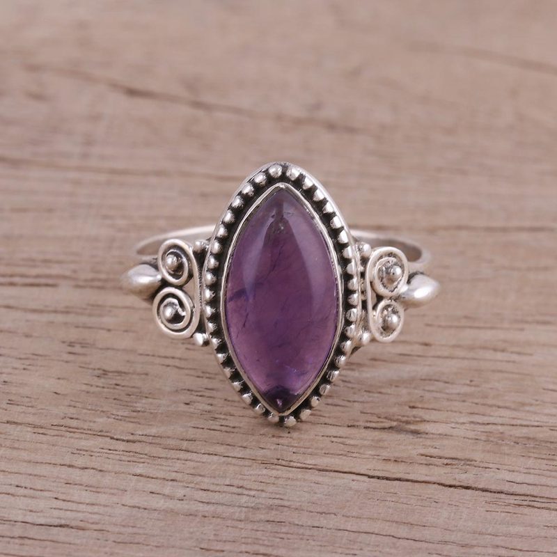 Amethyst and Sterling Silver Cocktail Ring from India, "Captivating Lilac"
