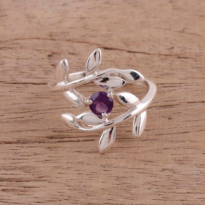 925 Sterling Silver Amethyst Cocktail Ring from India, "Lavender Branches"