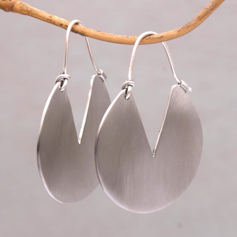 Modern Flat Sterling Silver Plated Brass Hoop Earrings, "Resourceful"
