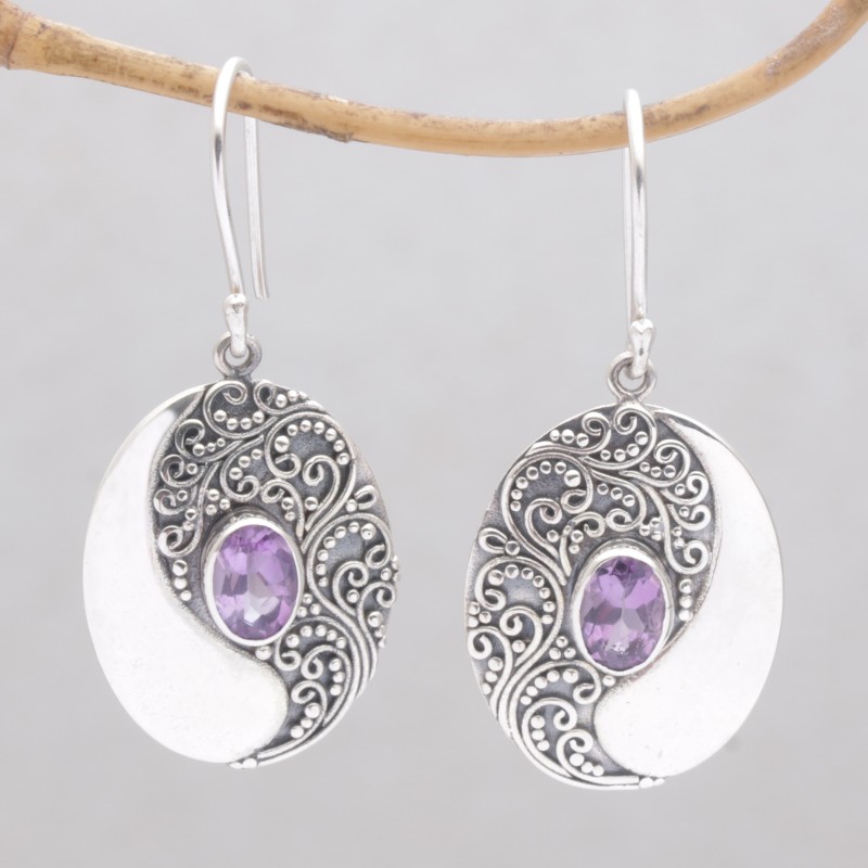 Amethyst and Sterling Silver Dangle Earrings, "Enduring Soul"