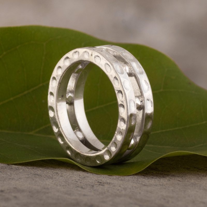 Men's Sterling Silver Band Ring from Peru, "Gleaming Thor"
