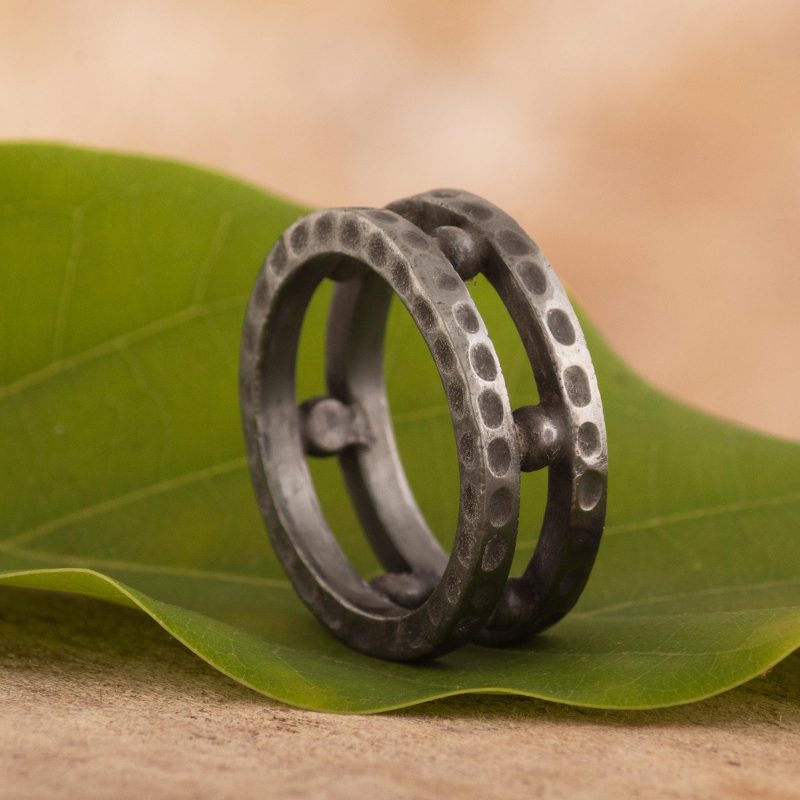 Men's Dark Sterling Silver Band Ring from Peru, "Dark Thor"