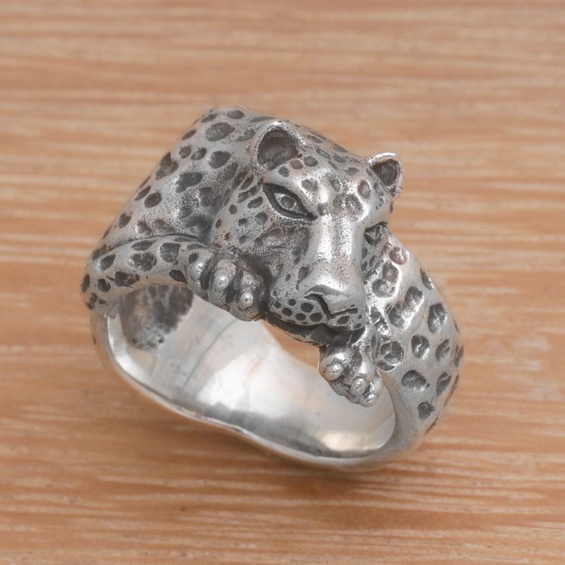 925 Sterling Silver Leopard Cocktail Ring from Indonesia, "Leopard Grip"