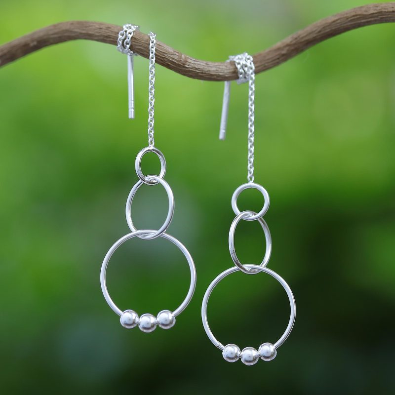 Sterling Silver Cascading Circles Threader Earrings, "Cascading Circles"