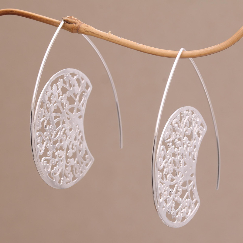 Sterling Silver Drop Earrings Handcrafted in Bali, "Secret Forest"