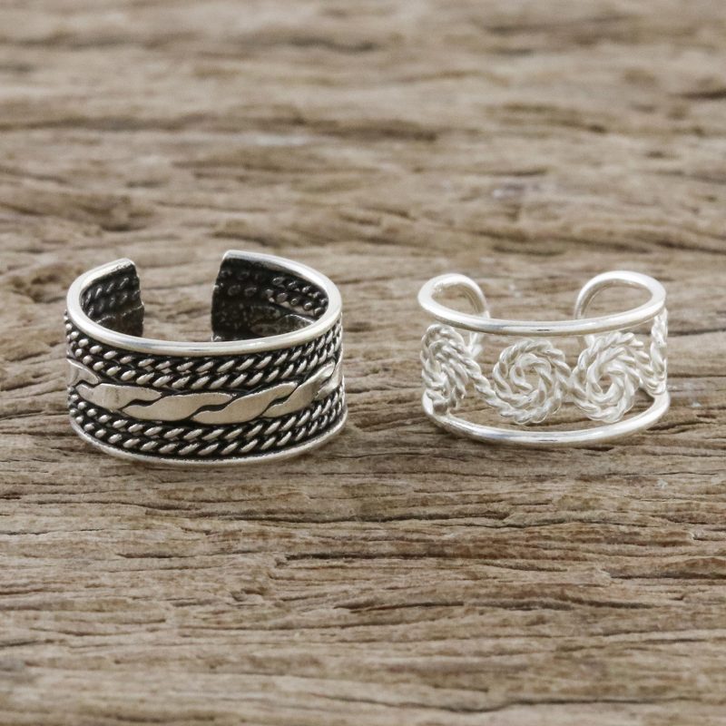 Spiral and Braid Motif Sterling Silver Ear Cuffs, "Spiral Melody"