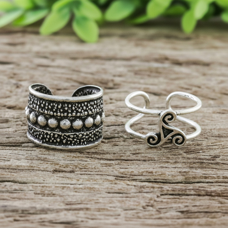 Spiral and Circle Motif Sterling Silver Ear Cuffs, "Unique Beauty"
