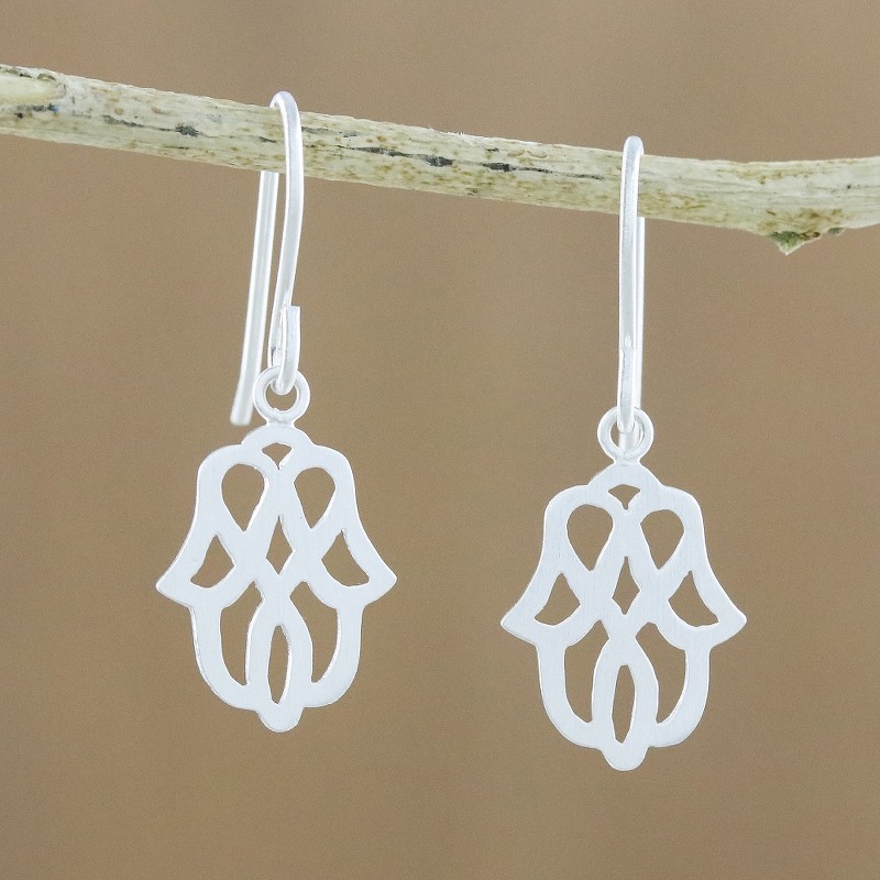 Modern Floral Motif Sterling Silver Dangle Earrings, "Beautiful Symmetry"