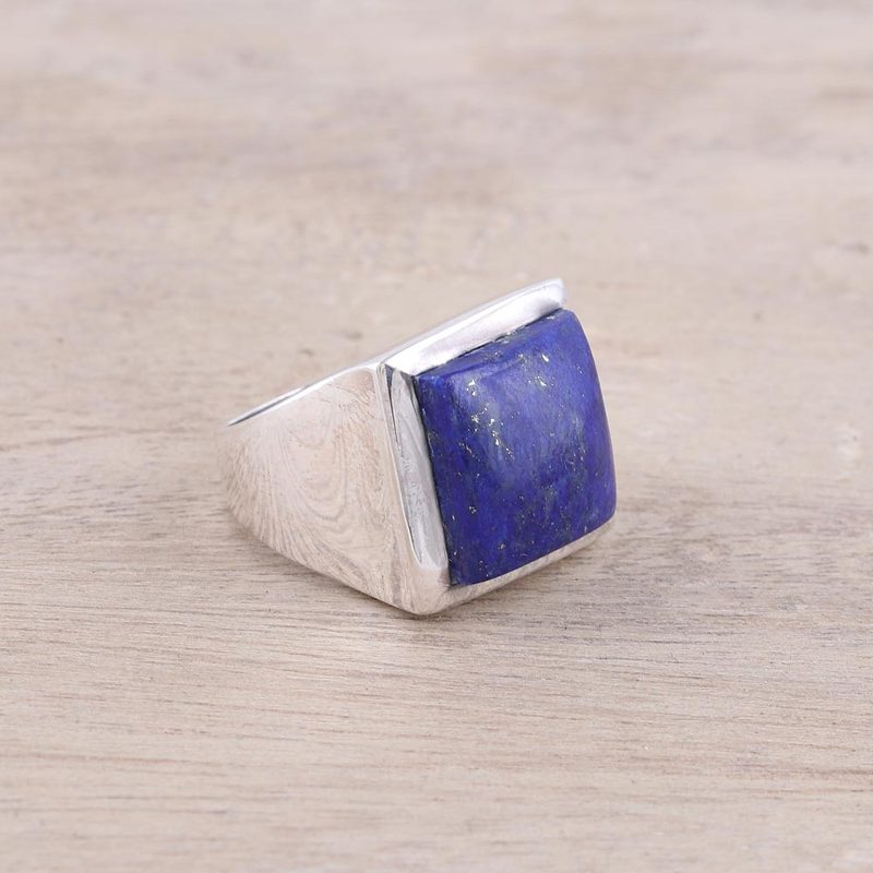 Modern Lapis Lazuli Ring Crafted in India, "Might"