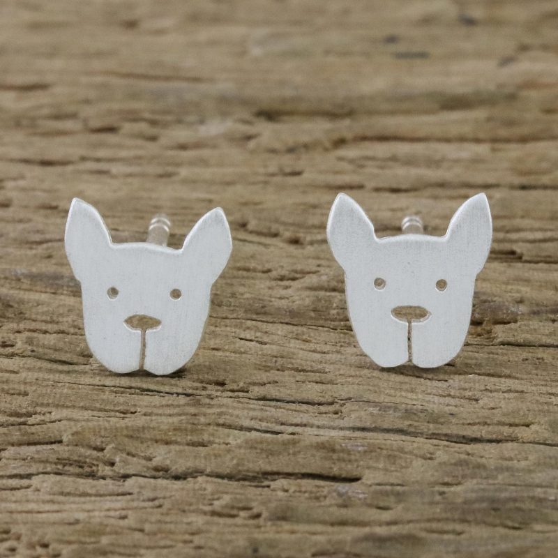 Sterling Silver French Bulldog Stud Earrings from Thailand, "French Bulldog"
