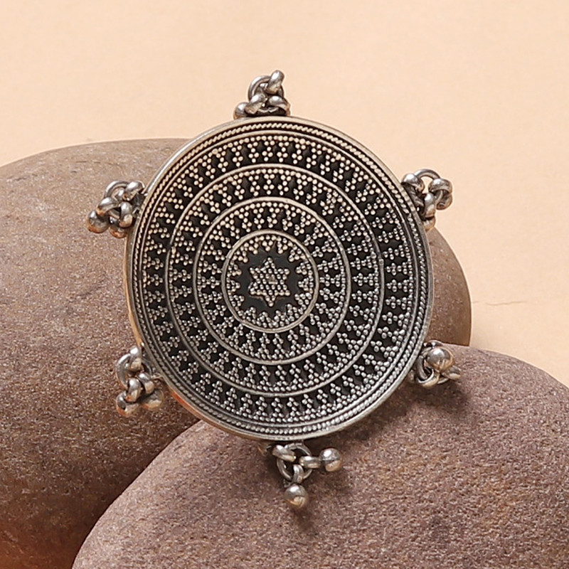 Unusual Indian Cocktail Ring in Sterling Silver, "Rawa Mandala"