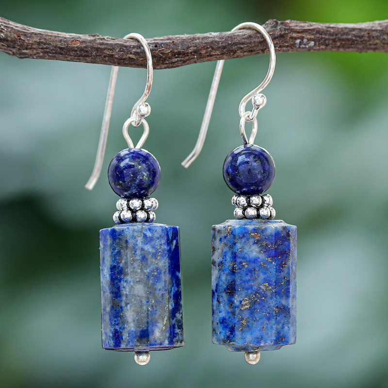 Lapis Lazuli Dangle Earrings from Thailand, "Blue Marvel"