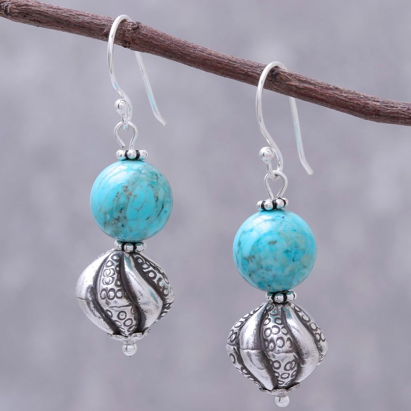 Karen Silver and Recon. Turquoise Earrings from Thailand, "Gorgeous Spirals"