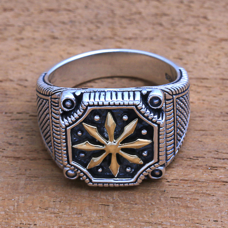 Men's Star Motif Sterling Silver Ring from Bali, "Bali Inspiration"