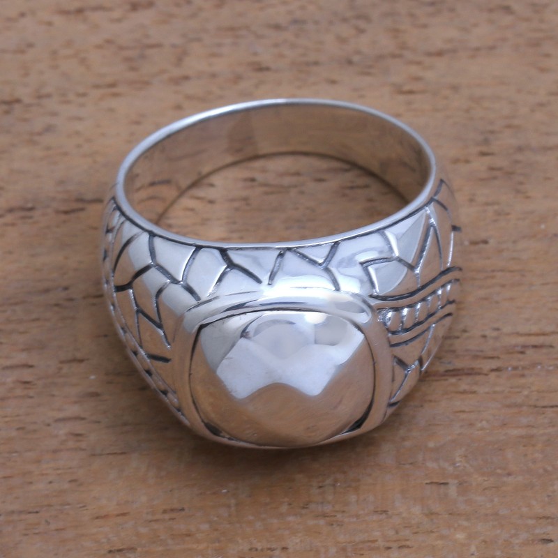 Men's Sterling Silver Ring Crafted in Bali, "Shining Pebble"
