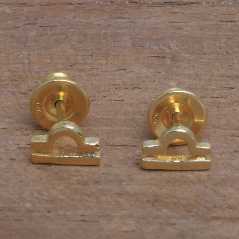 18k Gold Plated Sterling Silver Libra Stud Earrings, "Golden Libra"