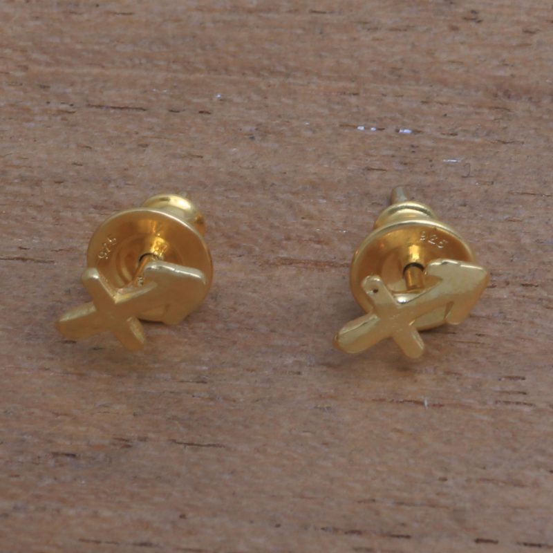 18k Gold Plated Sterling Silver Sagittarius Stud Earrings, "Golden Sagittarius"