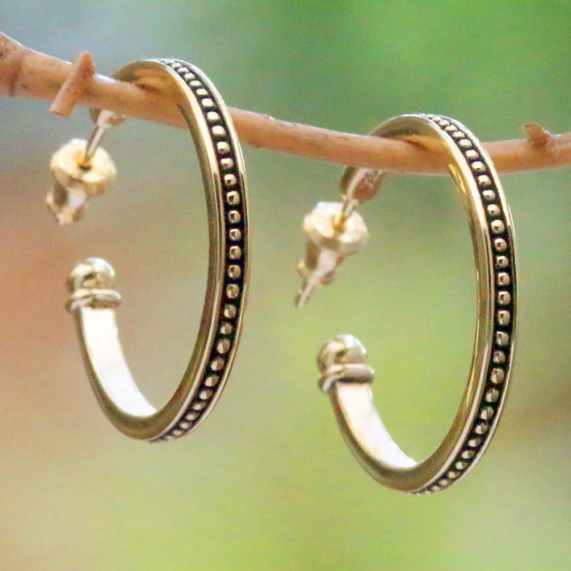 18k Gold Plated Sterling Silver Half-Hoop Earrings (1 inch), "Vintage Loop"