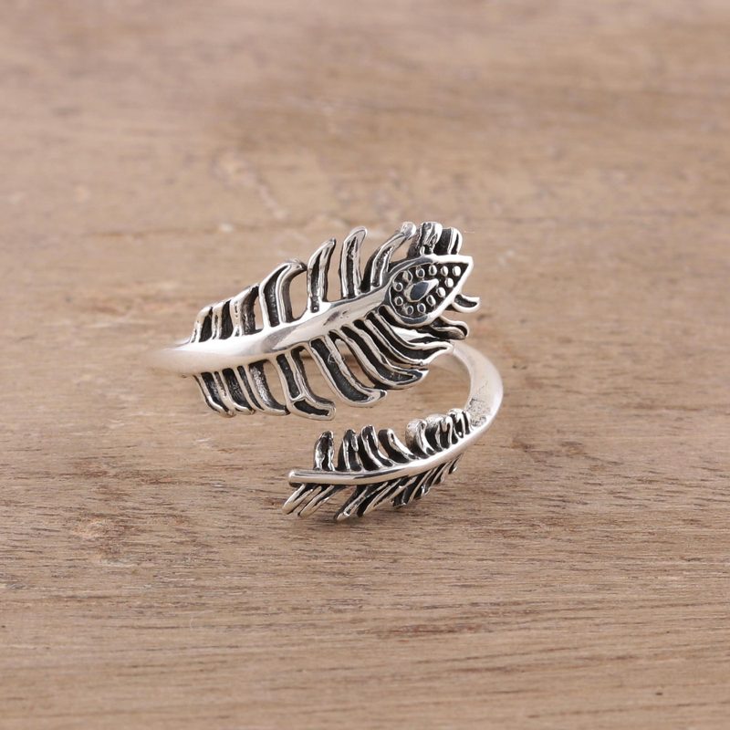 Sterling Silver Feather Wrap Ring from India, "Feathery Touch"