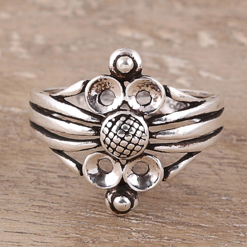 Loop Pattern Sterling Silver Band Ring Crafted in India, "Wonderful Loops"