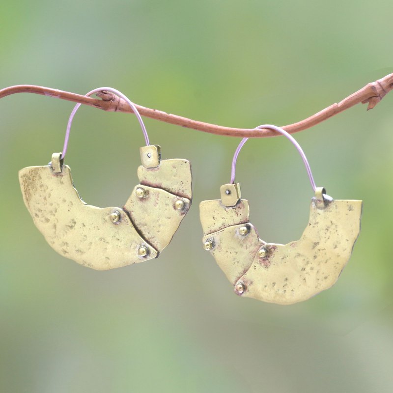 Modern Brass Hoop Earrings from Bali, "Modern Bali"