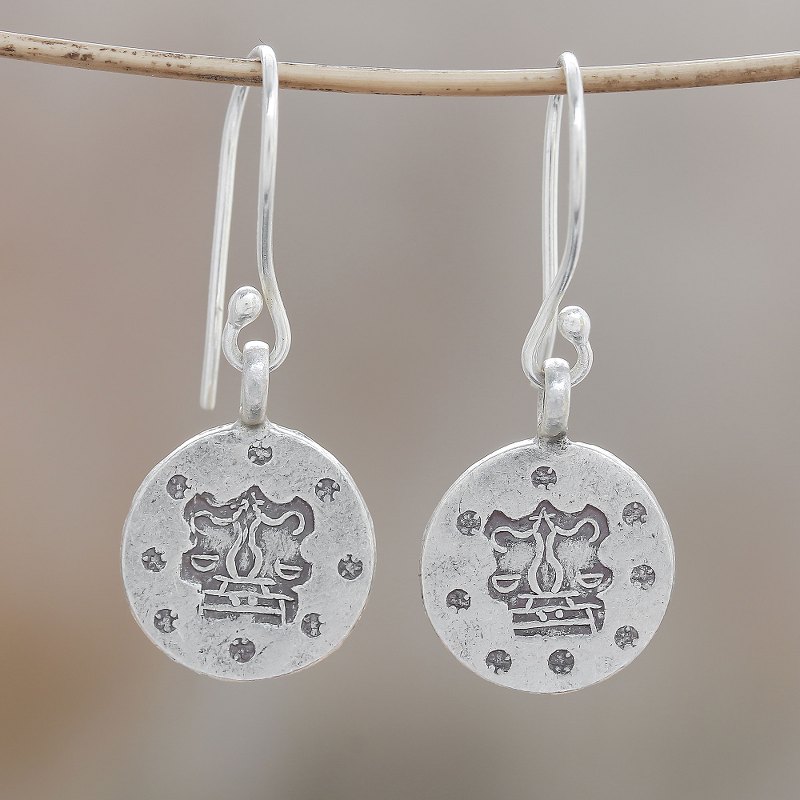 Karen Silver Libra Dangle Earrings from Thailand, "Karen Libra"