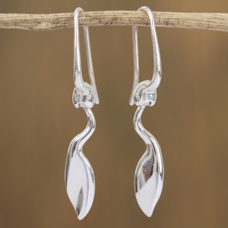 Abstract Sterling Silver Dangle Earrings from Mexico, "Shape of Nature"
