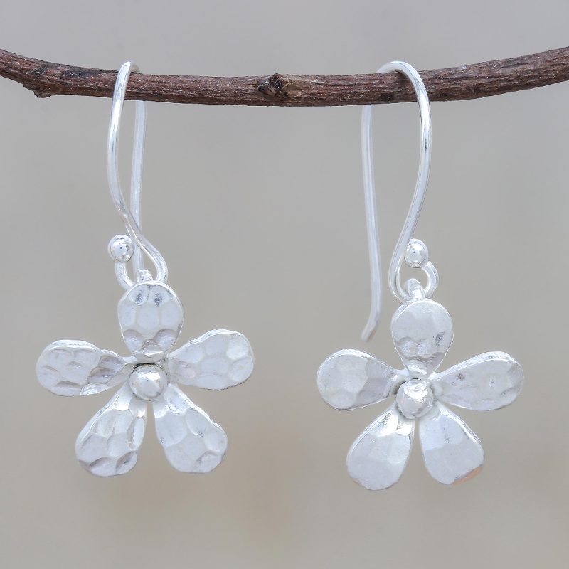 Karen Silver Floral Dangle Earrings from Thailand, "Simple Flowers"