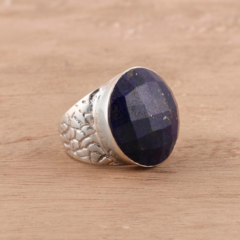 Men's 12-Carat Lapis Lazuli Ring from India, "Royal Facets"