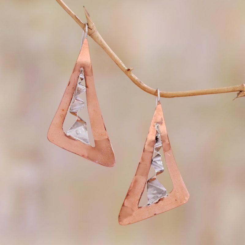 Modern Copper and Sterling Silver Drop Earrings from Bali, "Modern Vision"