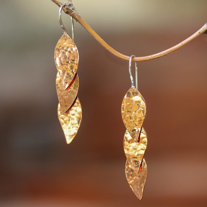 Modern Copper Dangle Earrings Handcrafted in Bali, "Modern Glisten"