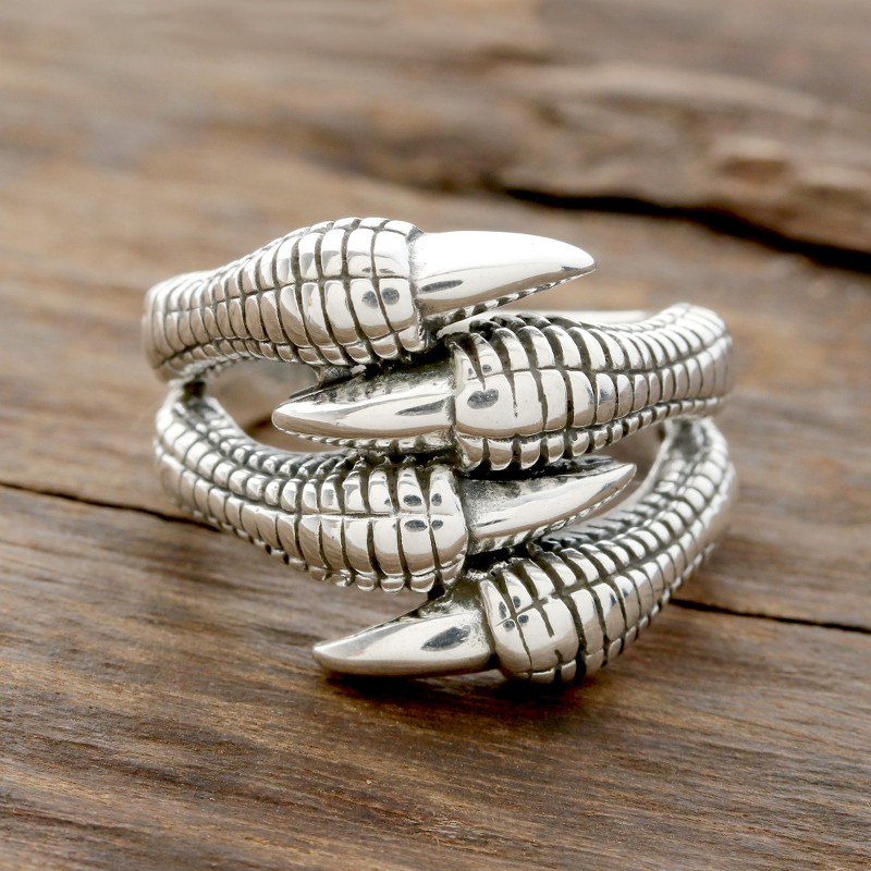 Sterling Silver Dragon Claw Band Ring from India, "Dragon's Claws"