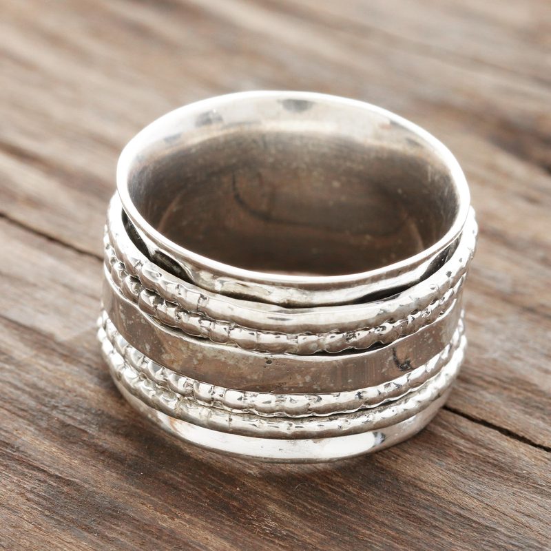 Patterned Sterling Silver Spinner Ring from India, "Rotating Style"