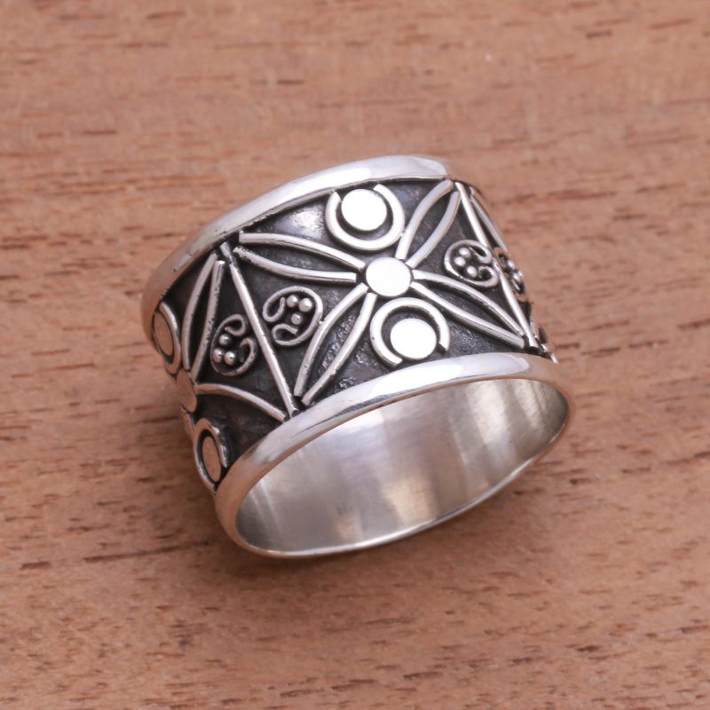 Patterned Sterling Silver Band Ring from Bali, "Encircled with Beauty"