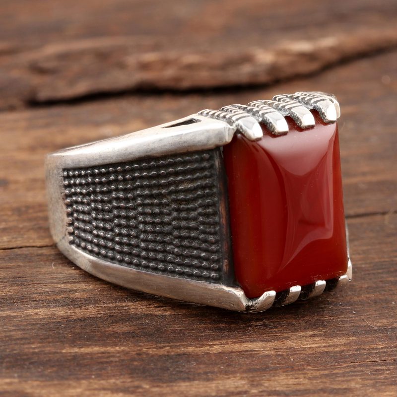 Men's Red-Orange Onyx Ring from India, "Red-Orange Strength"