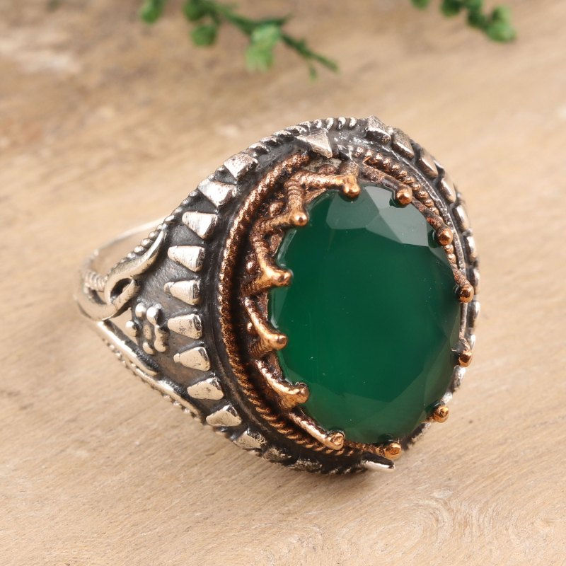 6-Carat Green Onyx Single-Stone Ring from India, "Verdant Crown"