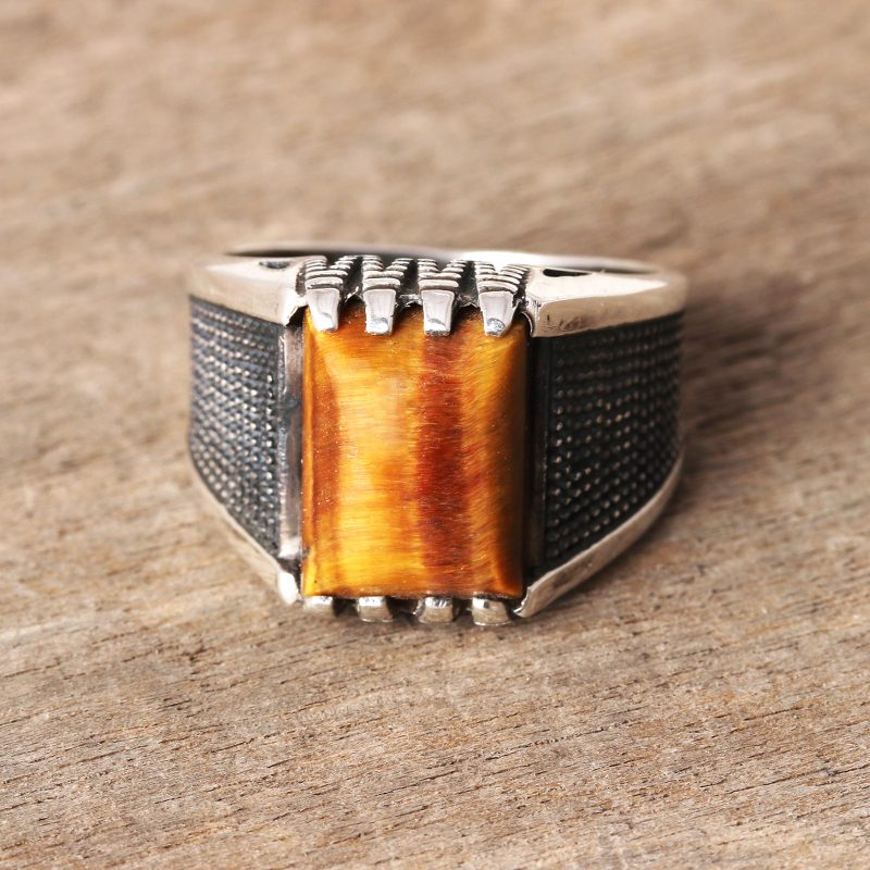 Men's Tiger's Eye Ring Crafted in India, "Bold Strength"