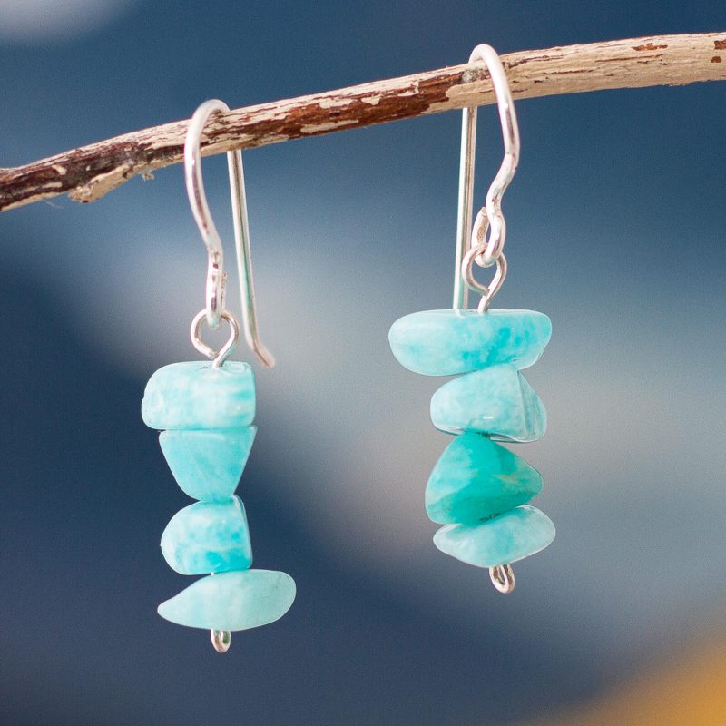 Amazonite Beaded Dangle Earrings Crafted in Peru, "Aqua Harmony"