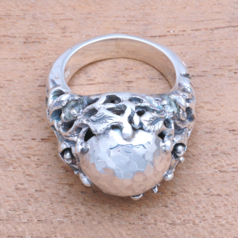 Vine Pattern Peridot Domed Ring from Java, "Rock and Root"