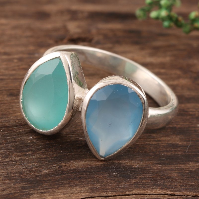 4-Carat Teardrop Chalcedony Cocktail Ring from India, "Teardrop Sparkle"