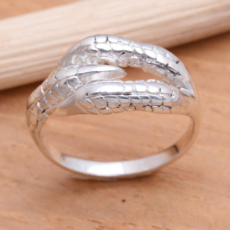 Sterling Silver Band Ring Crafted in Bali, "Dragon's Grasp"