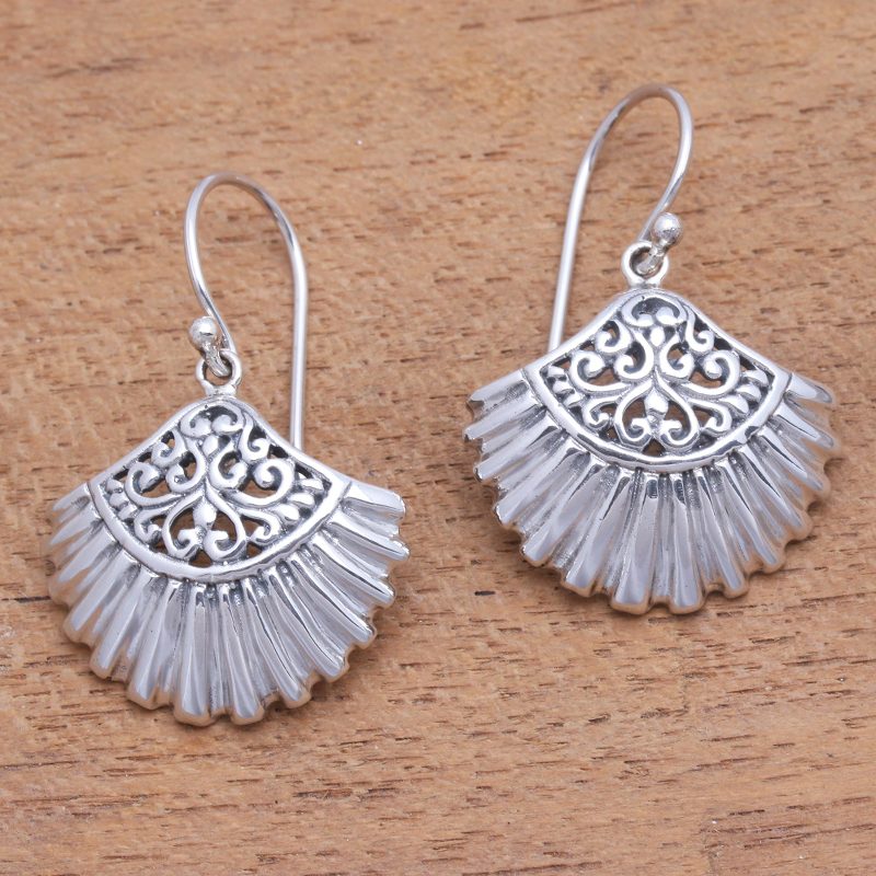 Sterling Silver Clam Shell Dangle Earrings from Bali, "Gleaming Clam Shells"