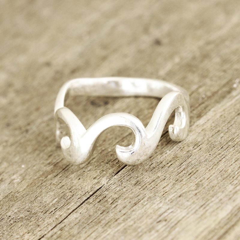 Wave Pattern Sterling Silver Band Ring Crafted in India, "Waves and Style"