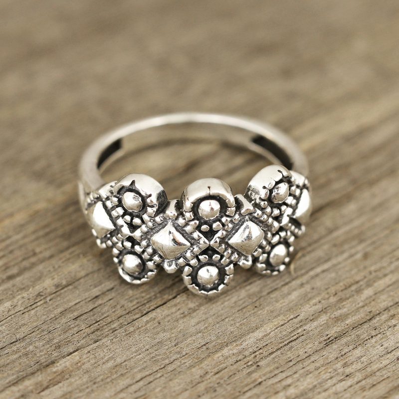 Patterned Sterling Silver Band Ring from India, "Fantastic Composition"