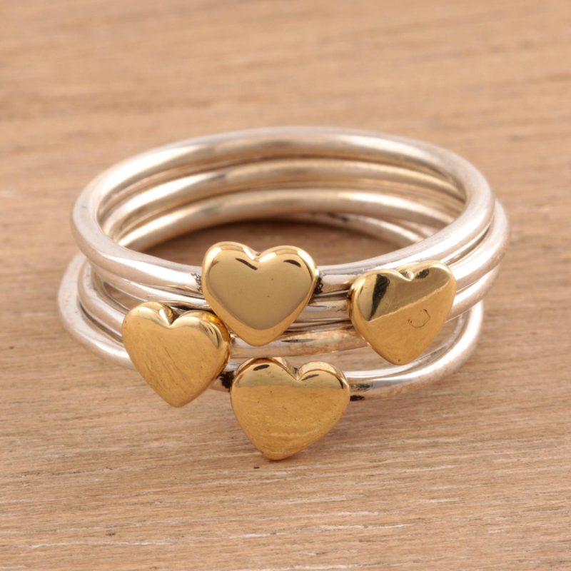 Sterling Silver and Brass Heart Stacking Rings (Set of 4), "Heart Royalty"