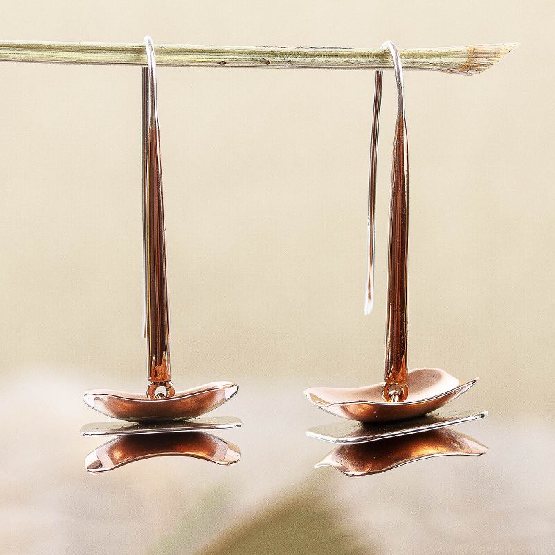 Layered Sterling Silver and Copper Dangle Earrings, "Between Layers"