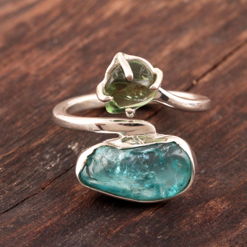 Wrap-Style Apatite Cocktail Ring from India, "Nugget Appeal"