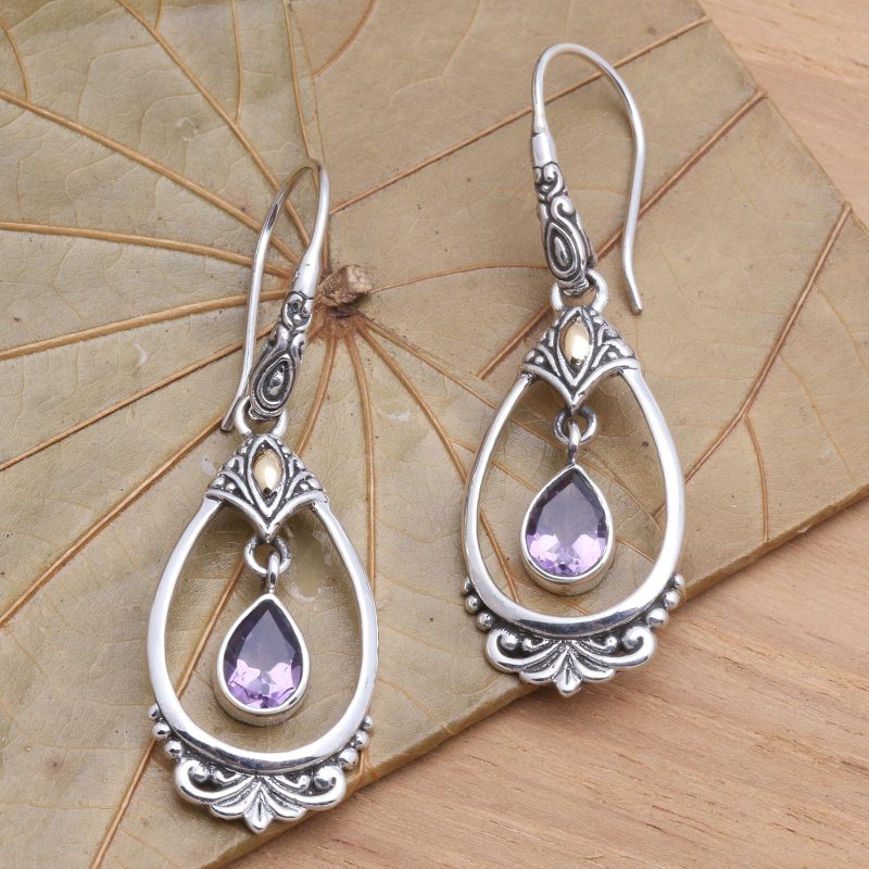Victorian Style Amethyst Dangle Earrings, "Victoriana"