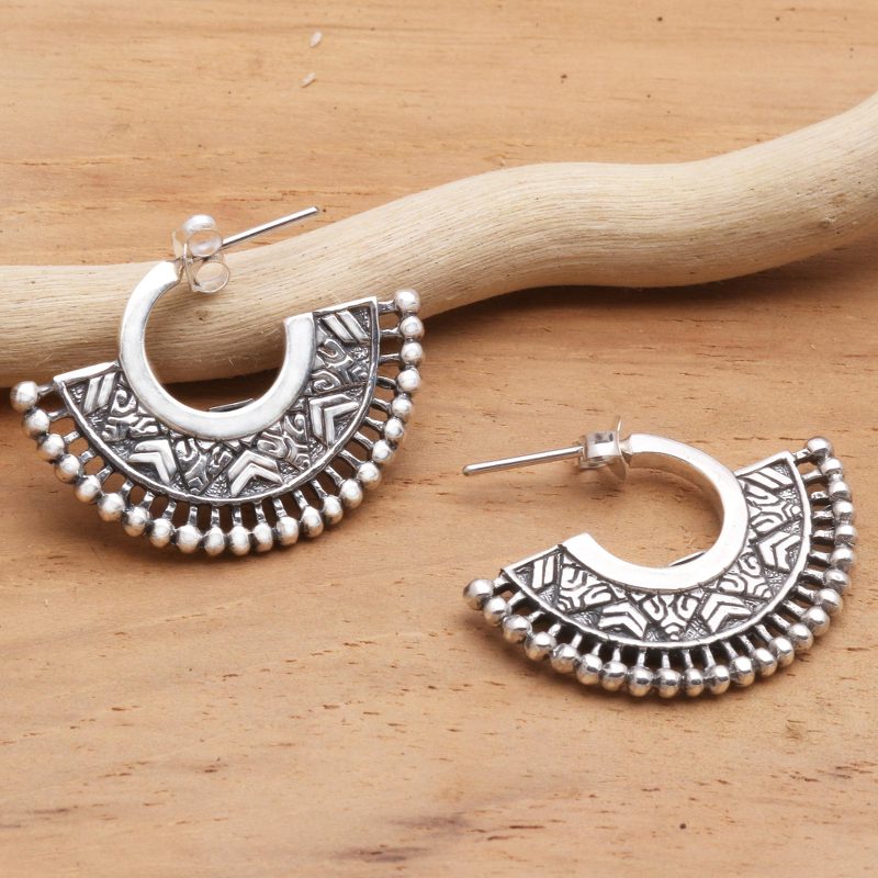 Unique Sterling Silver Half-Hoop Earrings, "Tribal Instinct"