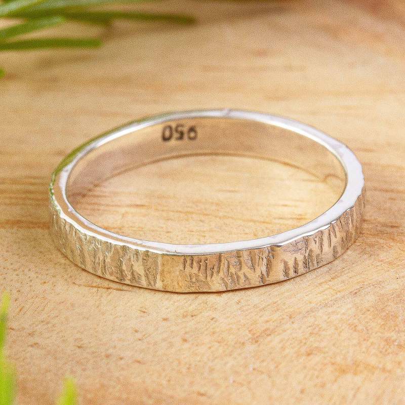 Slender Textured 950 Silver Band Ring for Men and Women, "Subtle Texture"